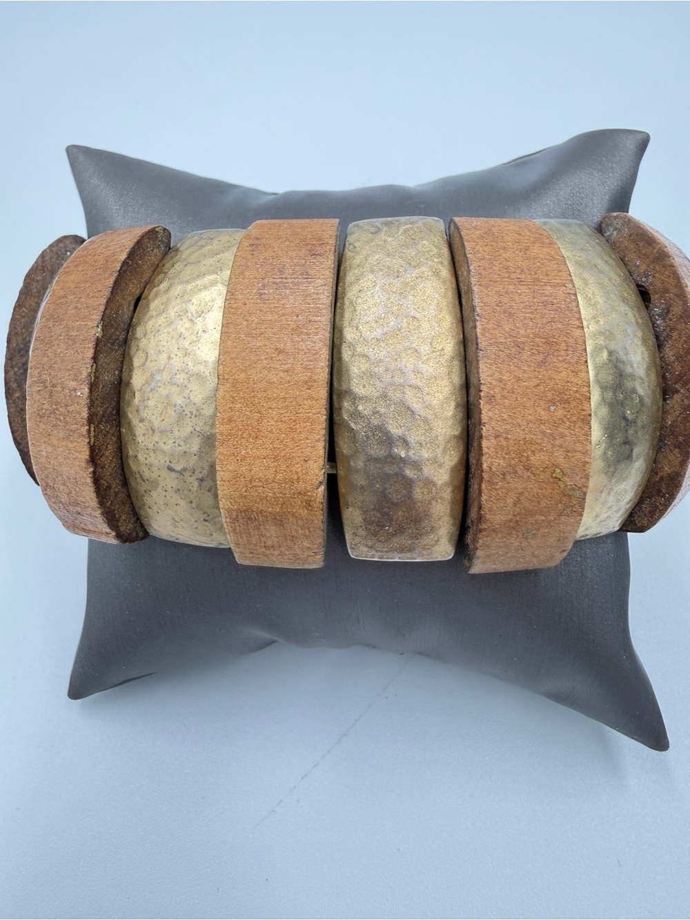 Wood and Hammered Metal Decorative Bracelet Accent - Brown & Gold